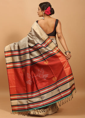 Grey Kalakshetra Kanjivaram Silk Saree With Blouse Piece