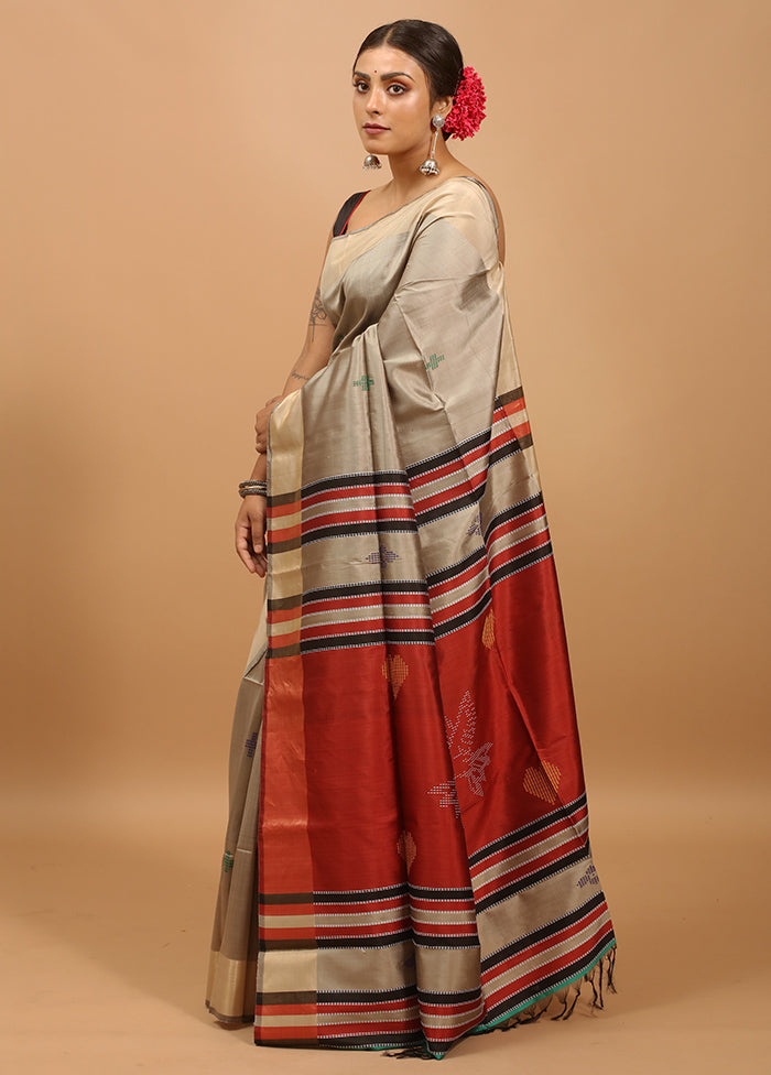 Grey Kalakshetra Kanjivaram Silk Saree With Blouse Piece