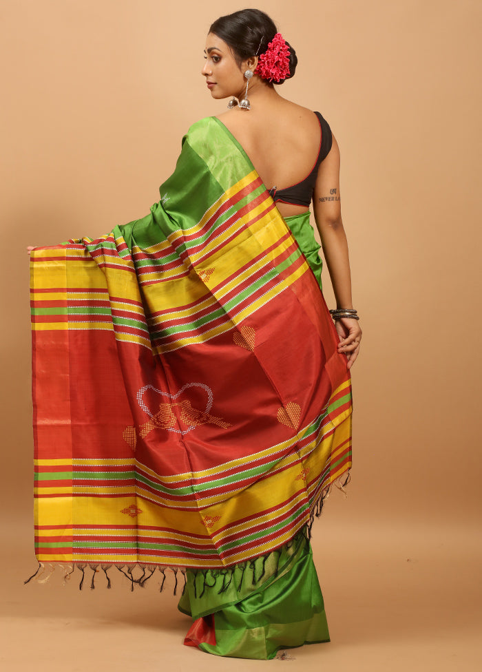 Green Kalakshetra Kanjivaram Silk Saree With Blouse Piece