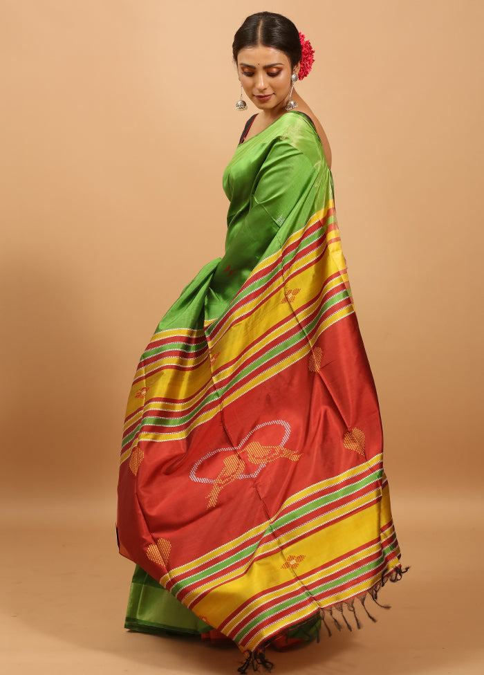 Green Kalakshetra Kanjivaram Silk Saree With Blouse Piece