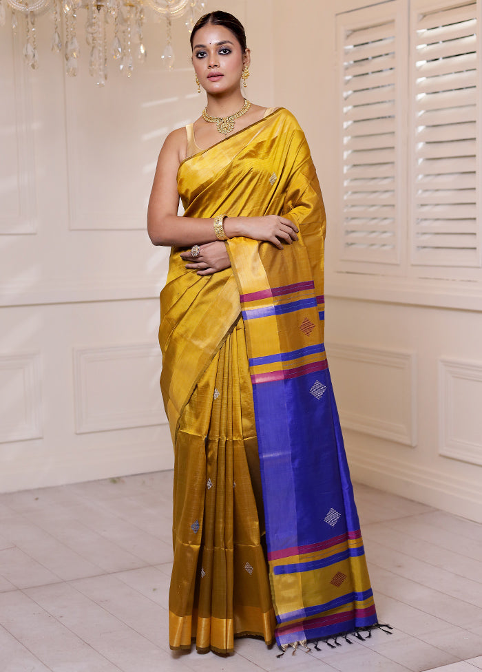 Yellow Kalakshetra Kanjivaram Silk Saree With Blouse Piece