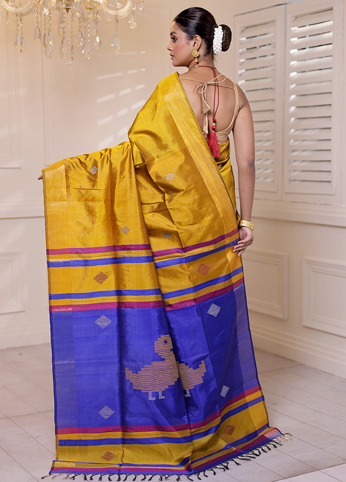 Yellow Kalakshetra Kanjivaram Silk Saree With Blouse Piece