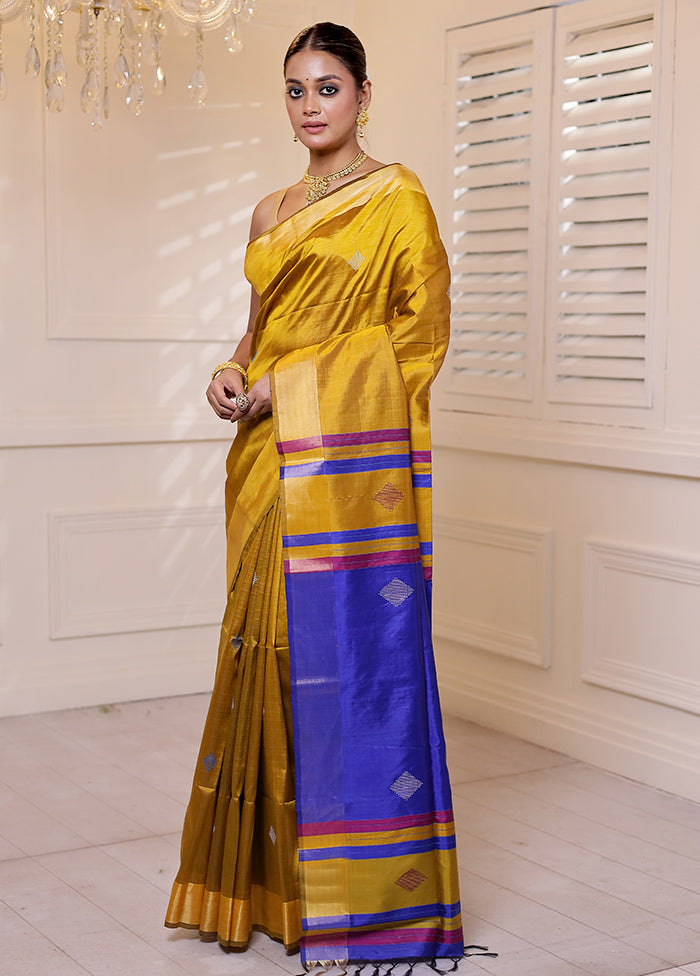 Yellow Kalakshetra Kanjivaram Silk Saree With Blouse Piece