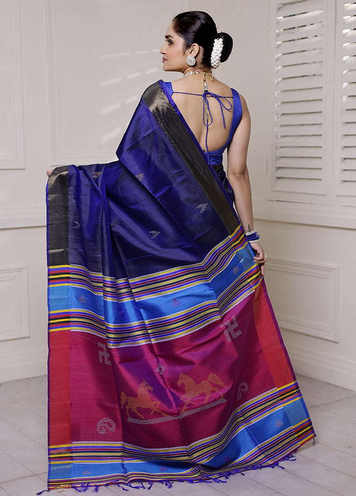 Blue Kalakshetra Kanjivaram Silk Saree With Blouse Piece