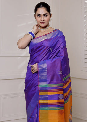 Blue Kalakshetra Kanjivaram Silk Saree With Blouse Piece