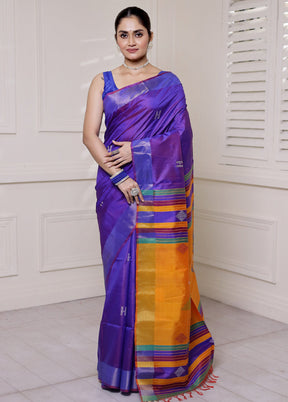 Blue Kalakshetra Kanjivaram Silk Saree With Blouse Piece