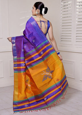 Blue Kalakshetra Kanjivaram Silk Saree With Blouse Piece