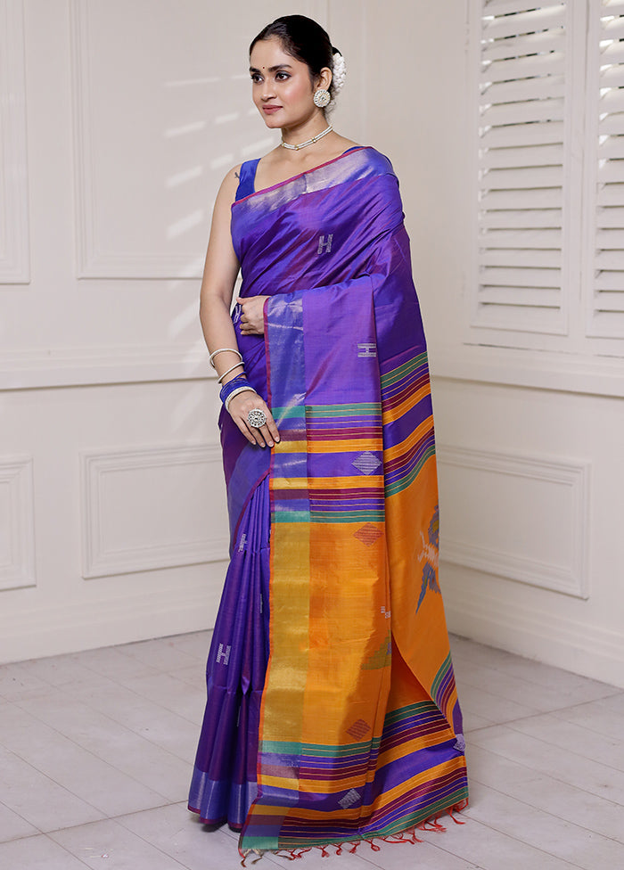 Blue Kalakshetra Kanjivaram Silk Saree With Blouse Piece