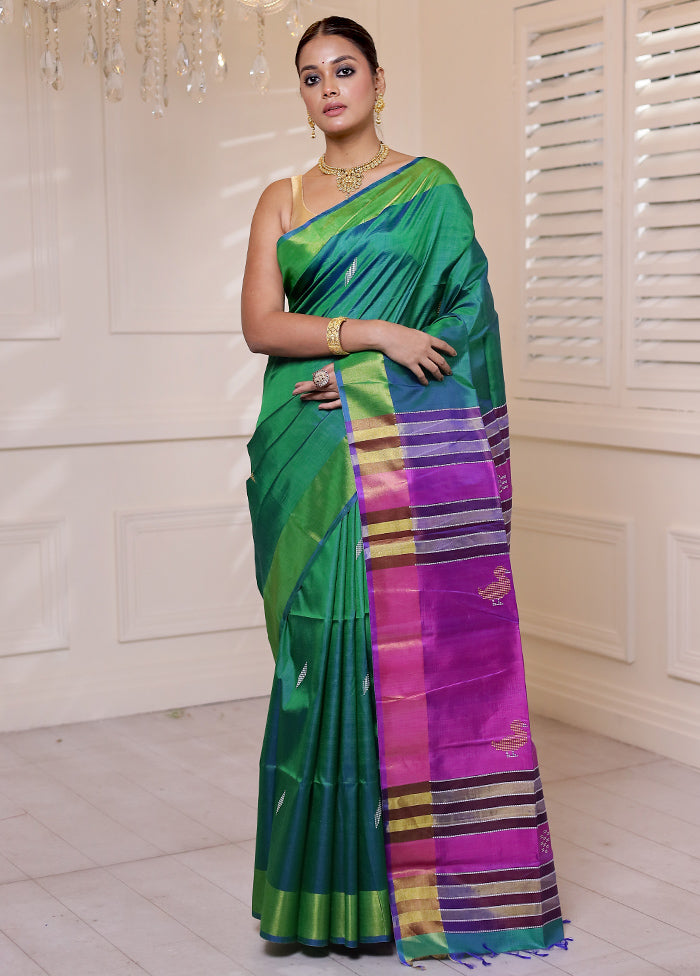 Green Kalakshetra Kanjivaram Silk Saree With Blouse Piece