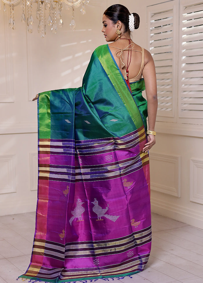 Green Kalakshetra Kanjivaram Silk Saree With Blouse Piece