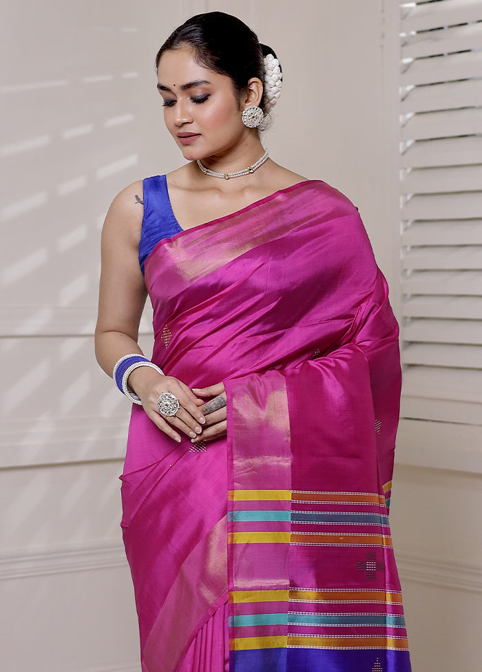 Pink Kalakshetra Kanjivaram Silk Saree With Blouse Piece