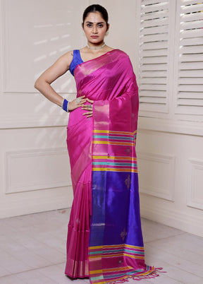 Pink Kalakshetra Kanjivaram Silk Saree With Blouse Piece