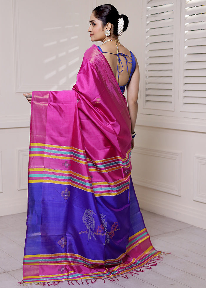 Pink Kalakshetra Kanjivaram Silk Saree With Blouse Piece