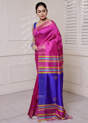 Pink Kalakshetra Kanjivaram Silk Saree With Blouse Piece