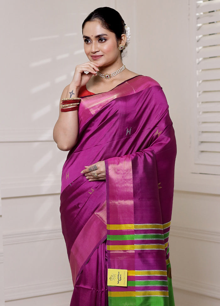 Purple Kalakshetra Kanjivaram Silk Saree With Blouse Piece