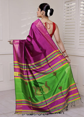 Purple Kalakshetra Kanjivaram Silk Saree With Blouse Piece