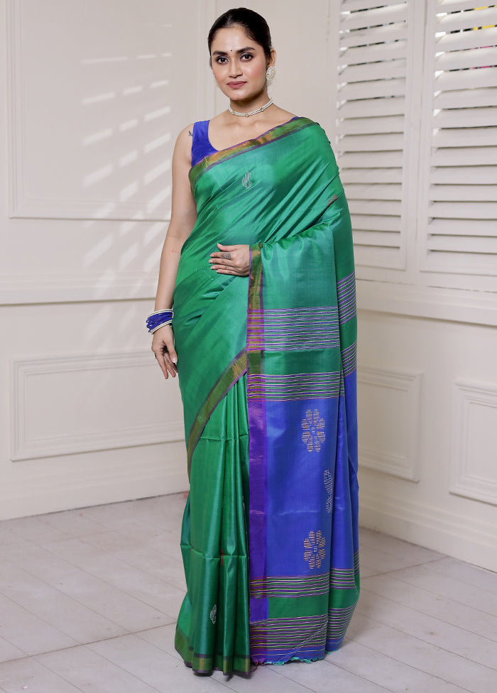 Green Kalakshetra Kanjivaram Silk Saree With Blouse Piece