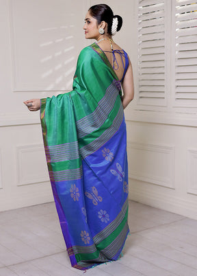 Green Kalakshetra Kanjivaram Silk Saree With Blouse Piece