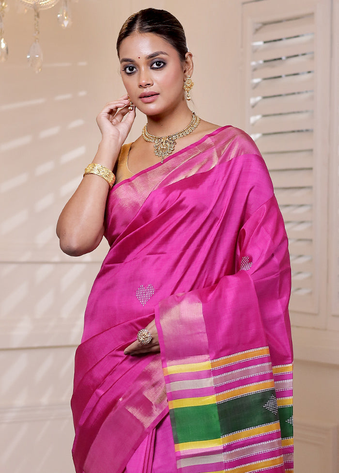 Pink Kalakshetra Kanjivaram Silk Saree With Blouse Piece