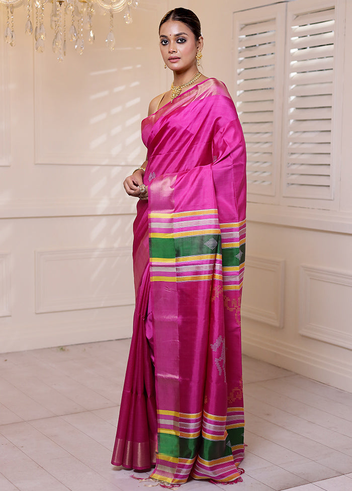 Pink Kalakshetra Kanjivaram Silk Saree With Blouse Piece