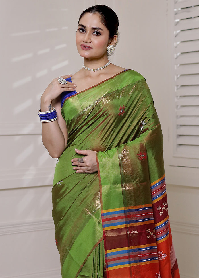 Green Kalakshetra Kanjivaram Silk Saree With Blouse Piece