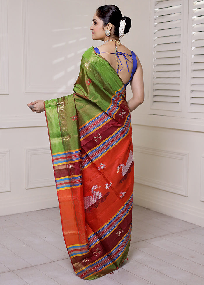 Green Kalakshetra Kanjivaram Silk Saree With Blouse Piece