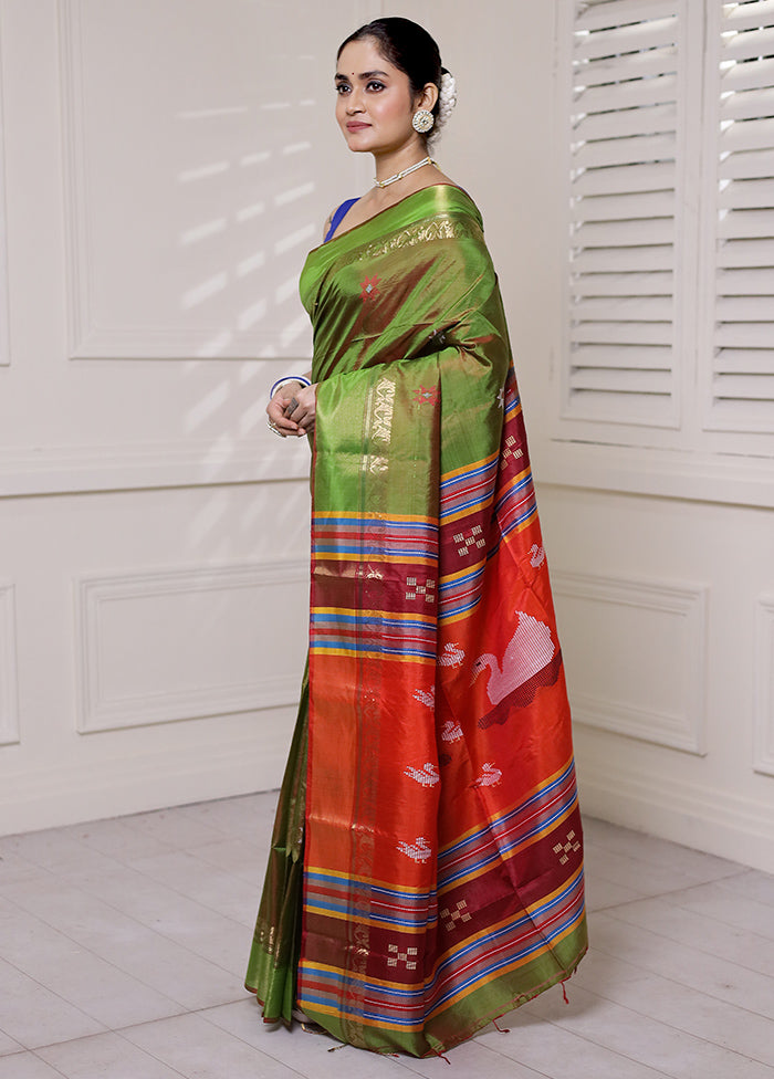 Green Kalakshetra Kanjivaram Silk Saree With Blouse Piece