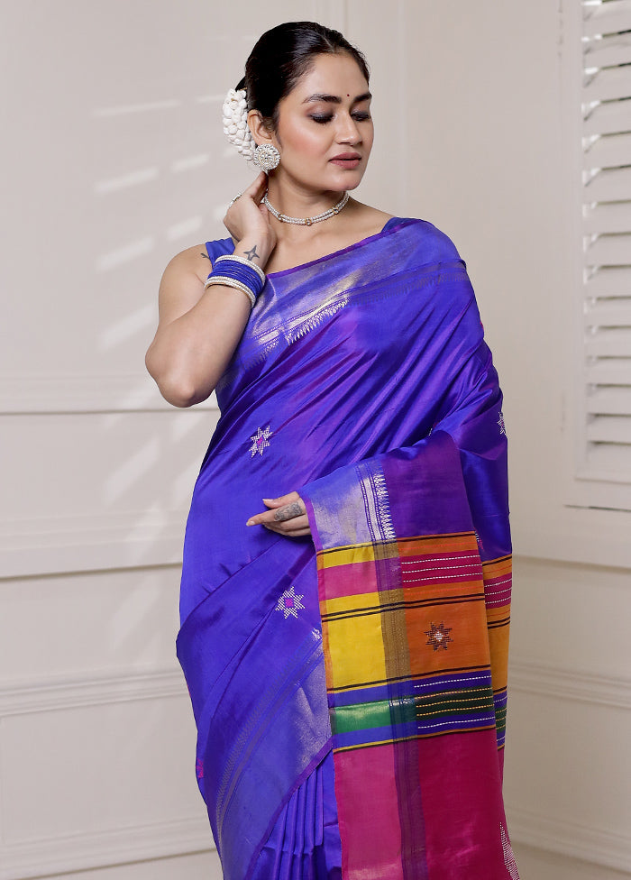 Blue Kalakshetra Kanjivaram Silk Saree With Blouse Piece