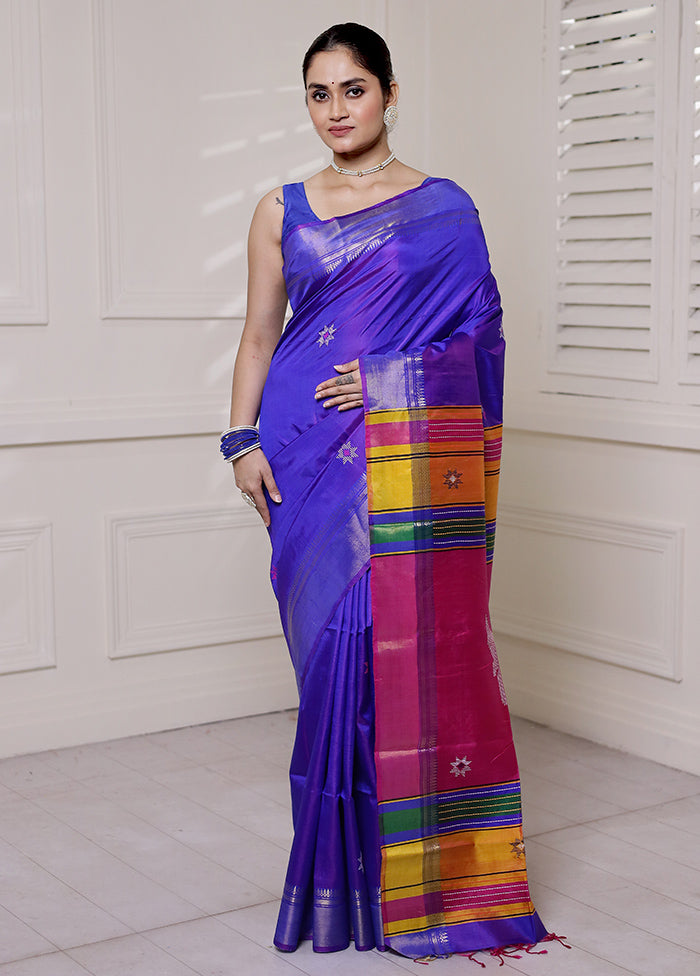 Blue Kalakshetra Kanjivaram Silk Saree With Blouse Piece