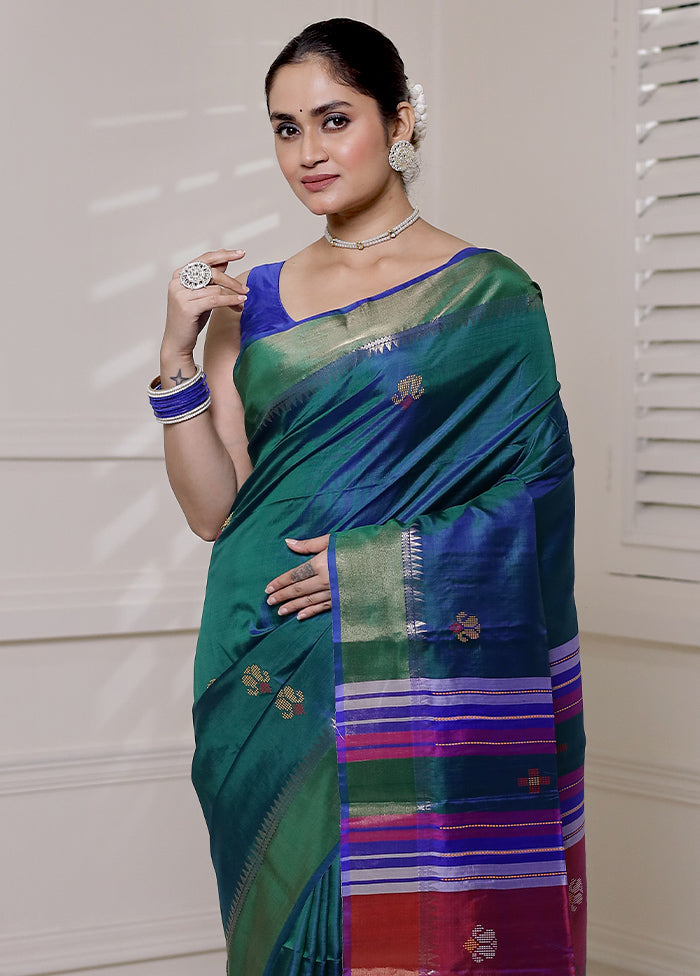 Green Kalakshetra Kanjivaram Silk Saree With Blouse Piece