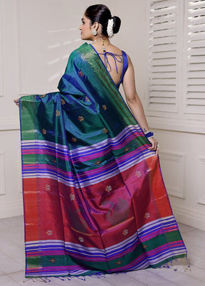 Green Kalakshetra Kanjivaram Silk Saree With Blouse Piece