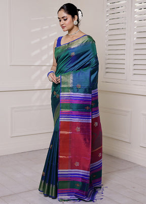 Green Kalakshetra Kanjivaram Silk Saree With Blouse Piece