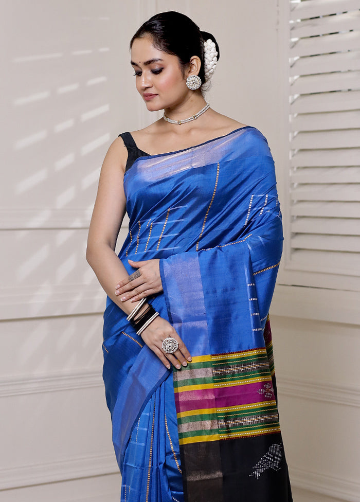 Blue Kalakshetra Kanjivaram Silk Saree With Blouse Piece