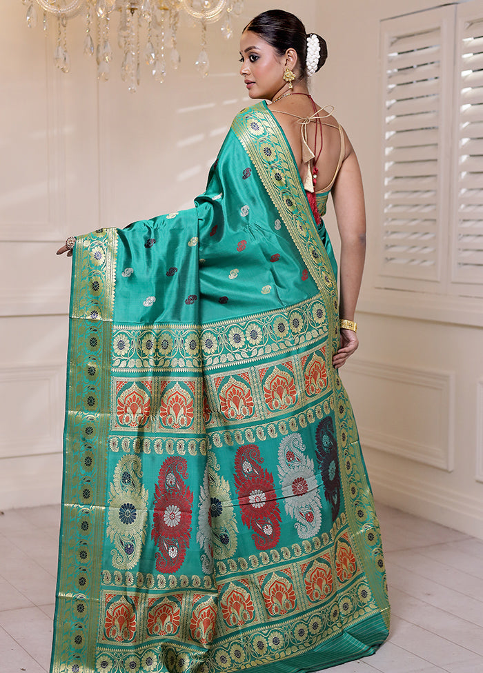 Green Handloom Baluchari Pure Silk Saree With Blouse Piece