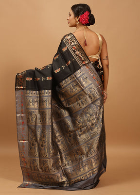 Black Handloom Baluchari Pure Silk Saree With Blouse Piece