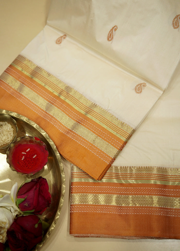 Cream Garad Silk Saree Without Blouse Piece