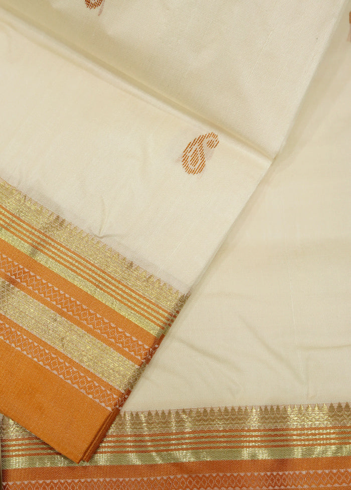 Cream Garad Silk Saree Without Blouse Piece