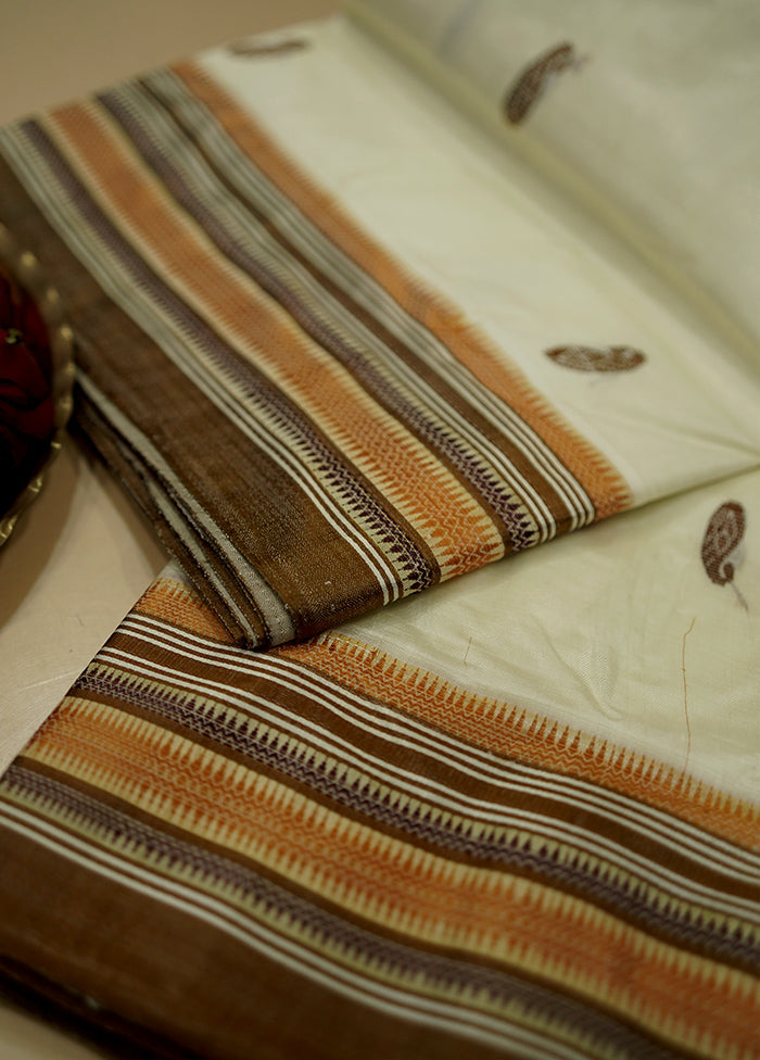 Cream Garad Silk Saree Without Blouse Piece