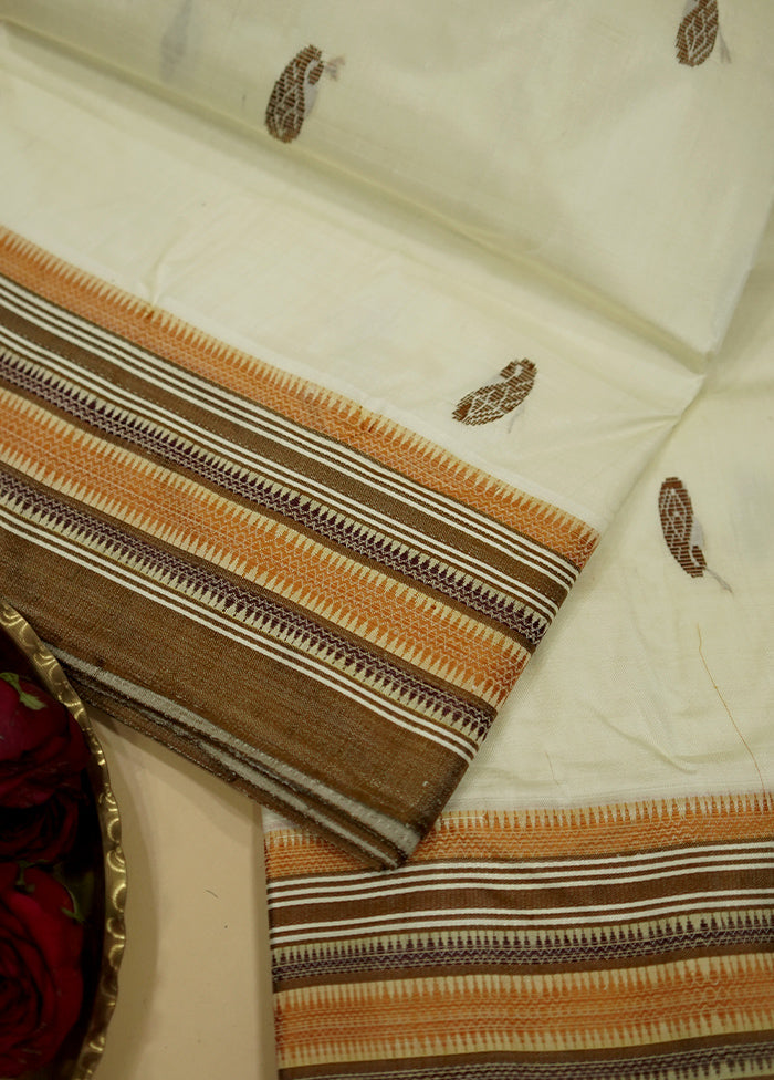 Cream Garad Silk Saree Without Blouse Piece