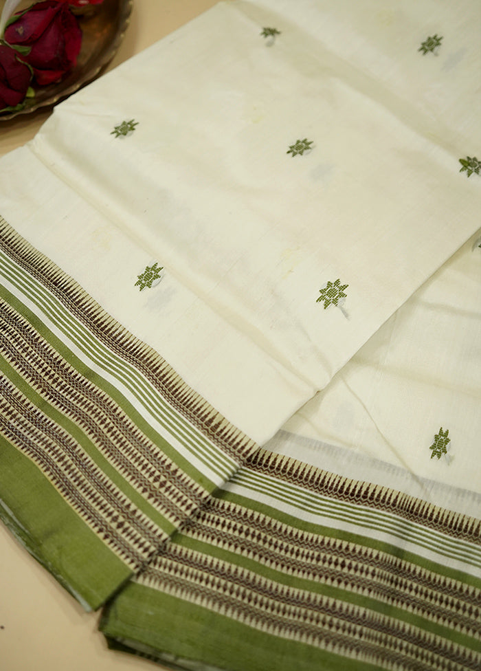 Cream Garad Silk Saree Without Blouse Piece