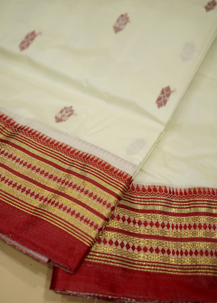 Cream Garad Silk Saree Without Blouse Piece