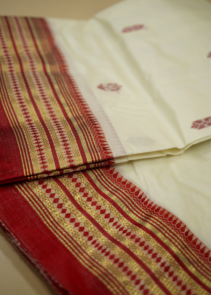 Cream Garad Silk Saree Without Blouse Piece