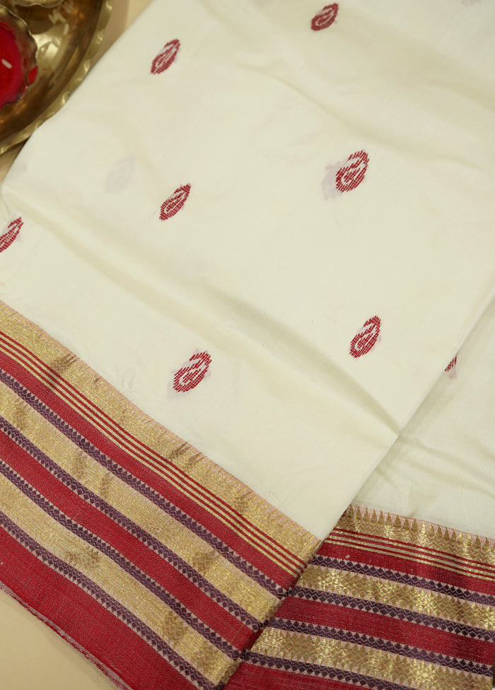 Cream Garad Silk Saree Without Blouse Piece