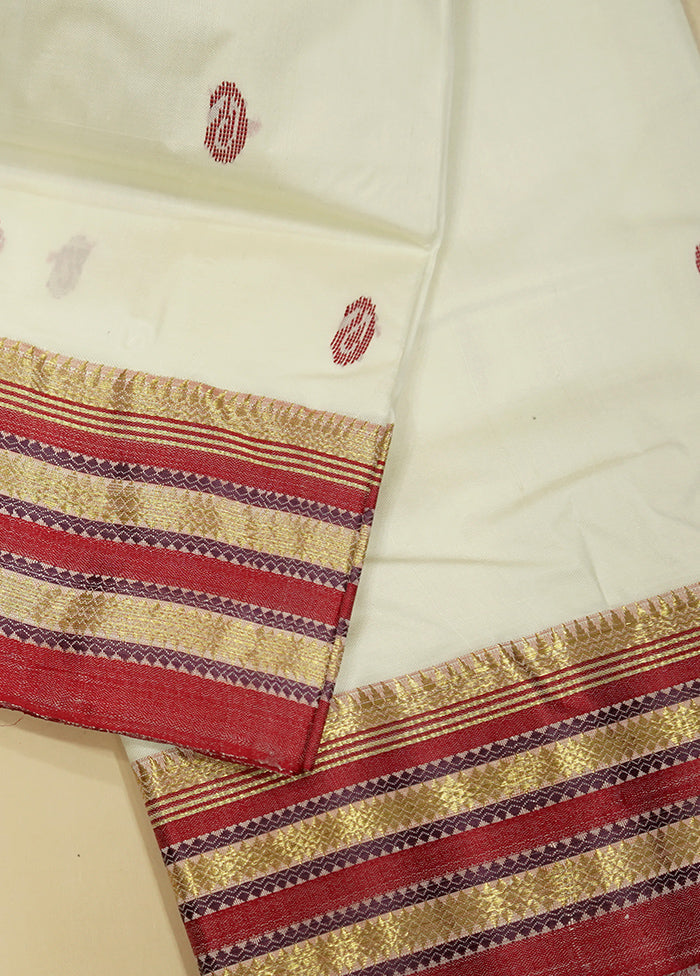 Cream Garad Silk Saree Without Blouse Piece