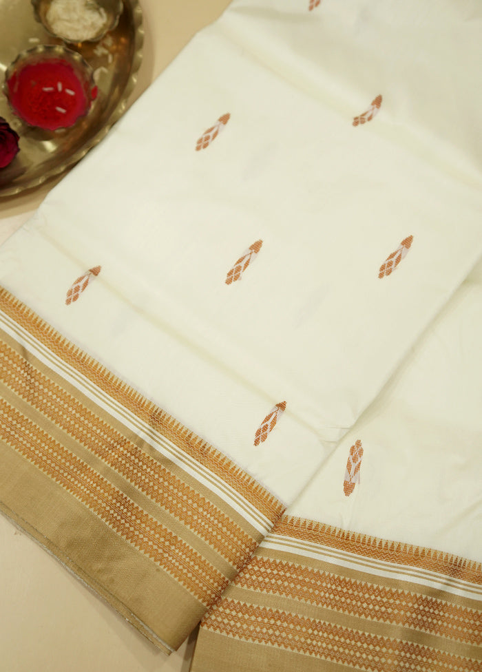 Cream Garad Silk Saree Without Blouse Piece