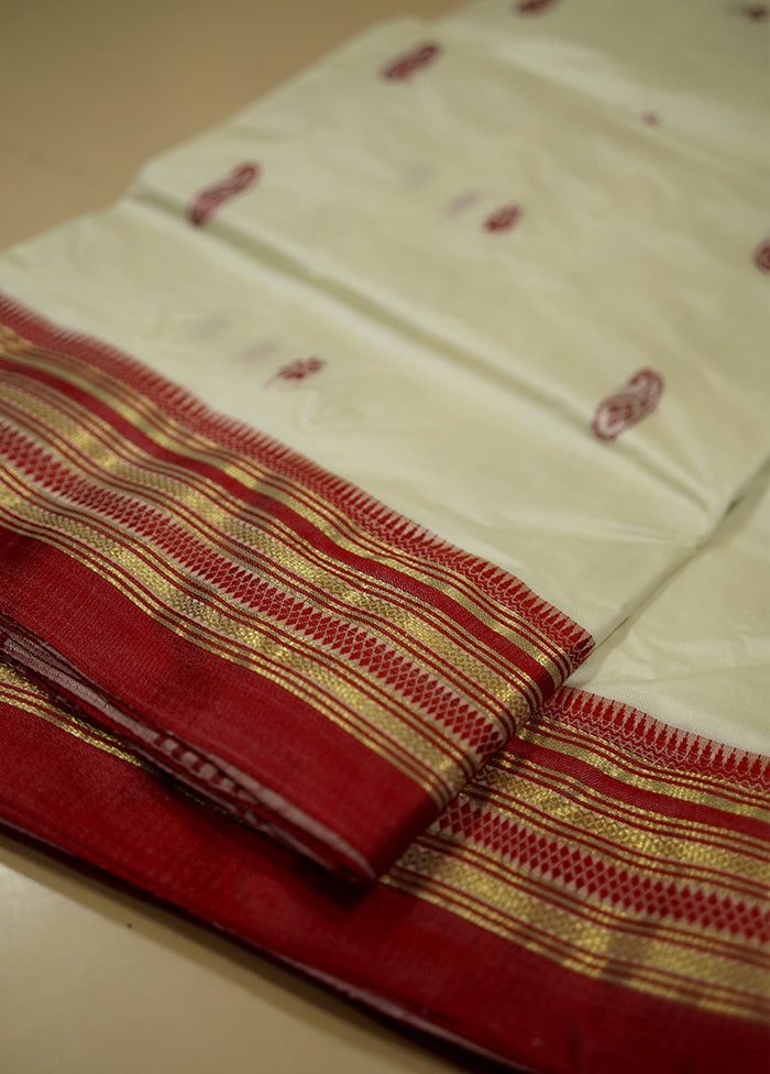 Cream Garad Silk Saree Without Blouse Piece