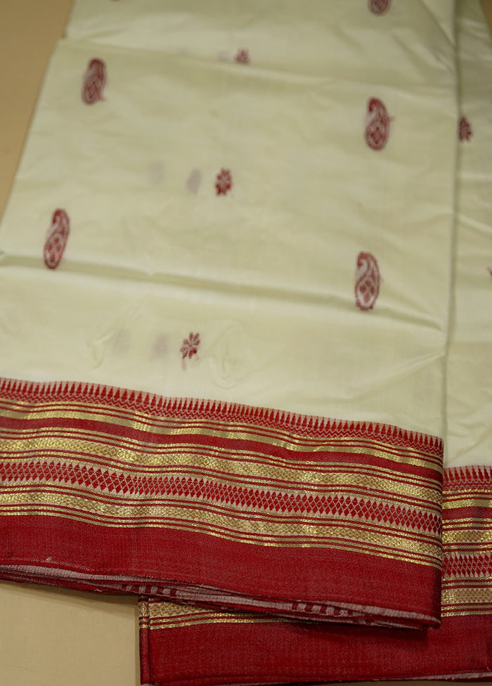 Cream Garad Silk Saree Without Blouse Piece