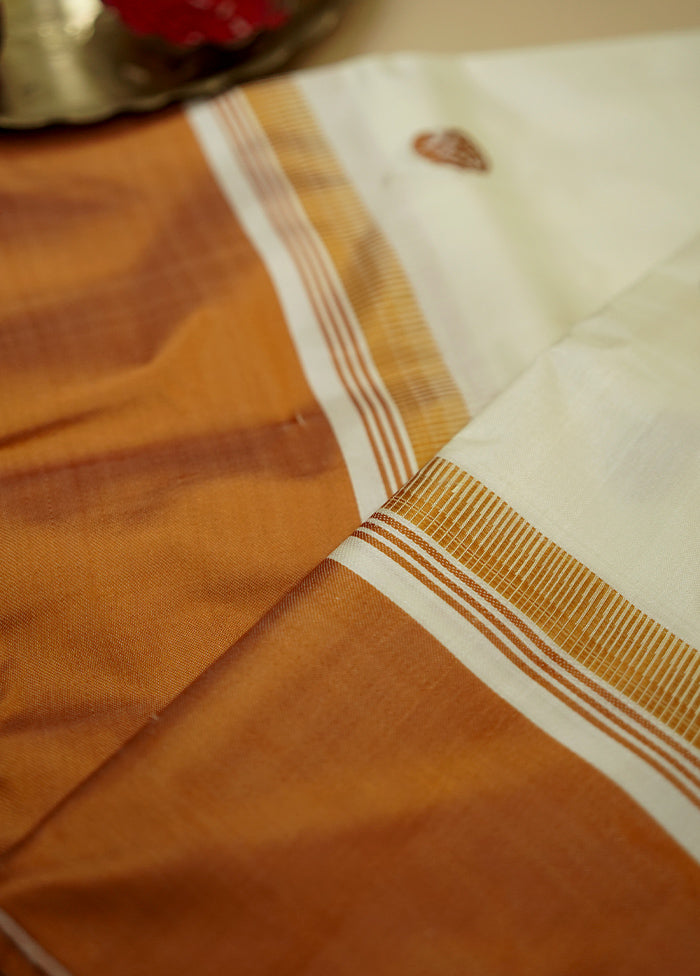 Cream Garad Silk Saree Without Blouse Piece