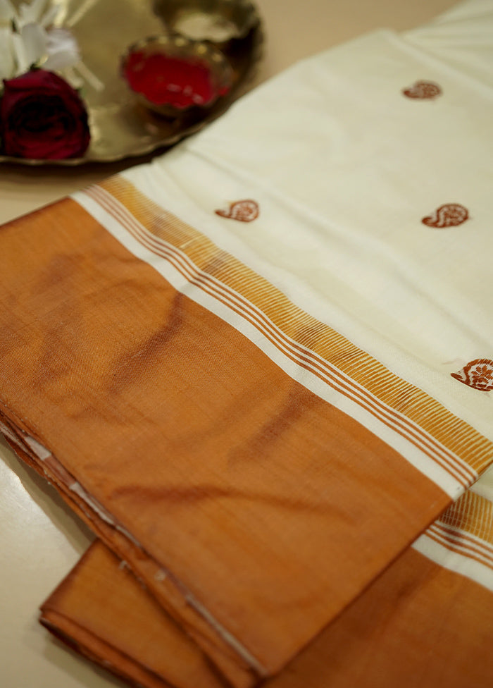 Cream Garad Silk Saree Without Blouse Piece