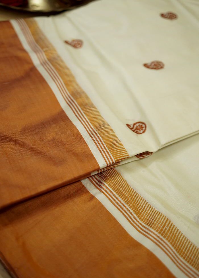 Cream Garad Silk Saree Without Blouse Piece